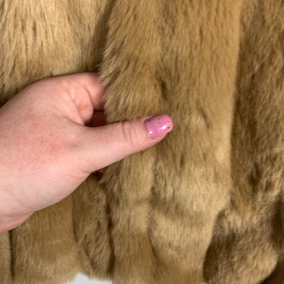 Giacca • Vintage Tan Faux Fur Hooded Coat L - Picture 4 of 8